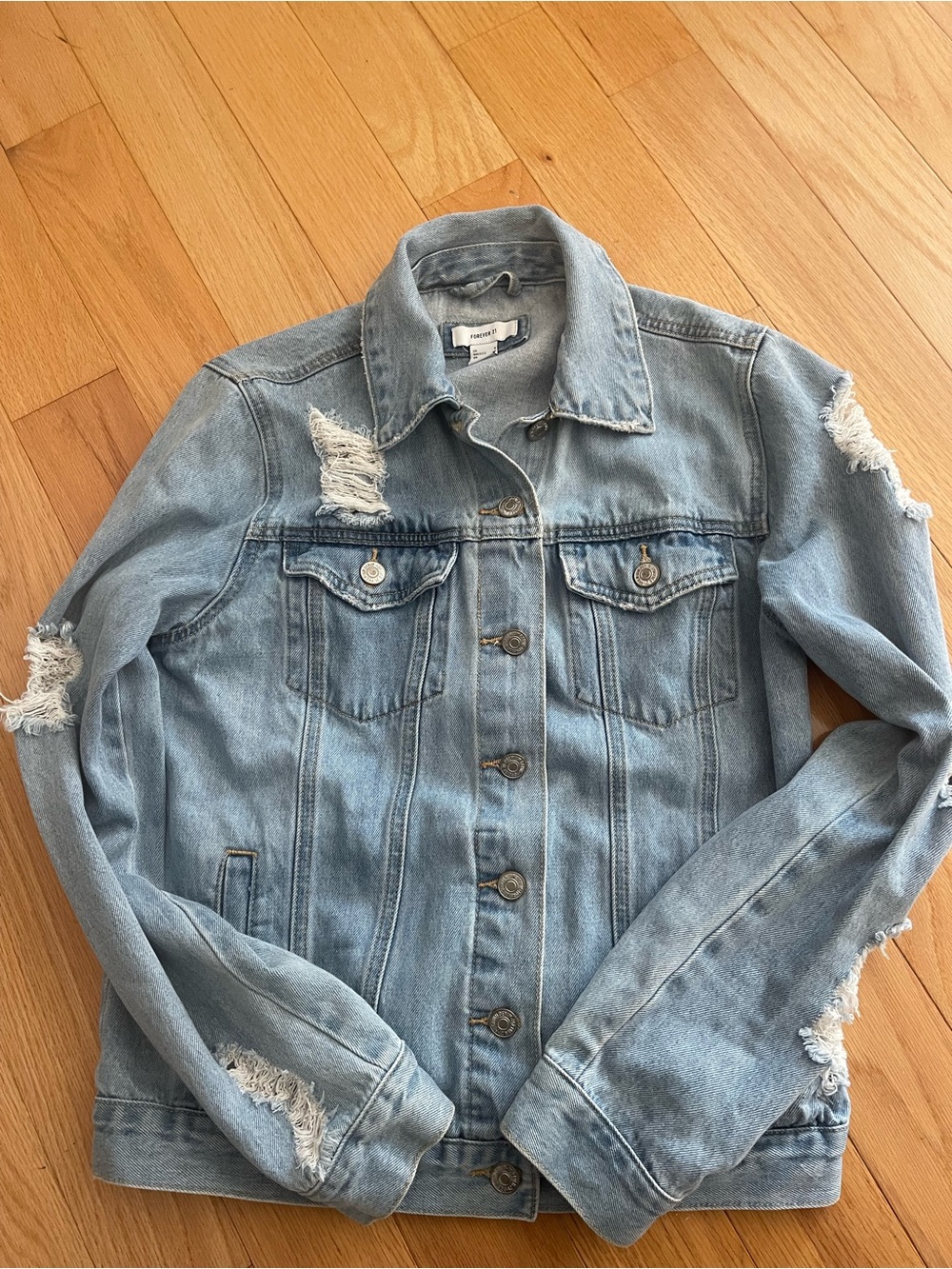 Forever 21 Light Wash Distressed Denim Jacket